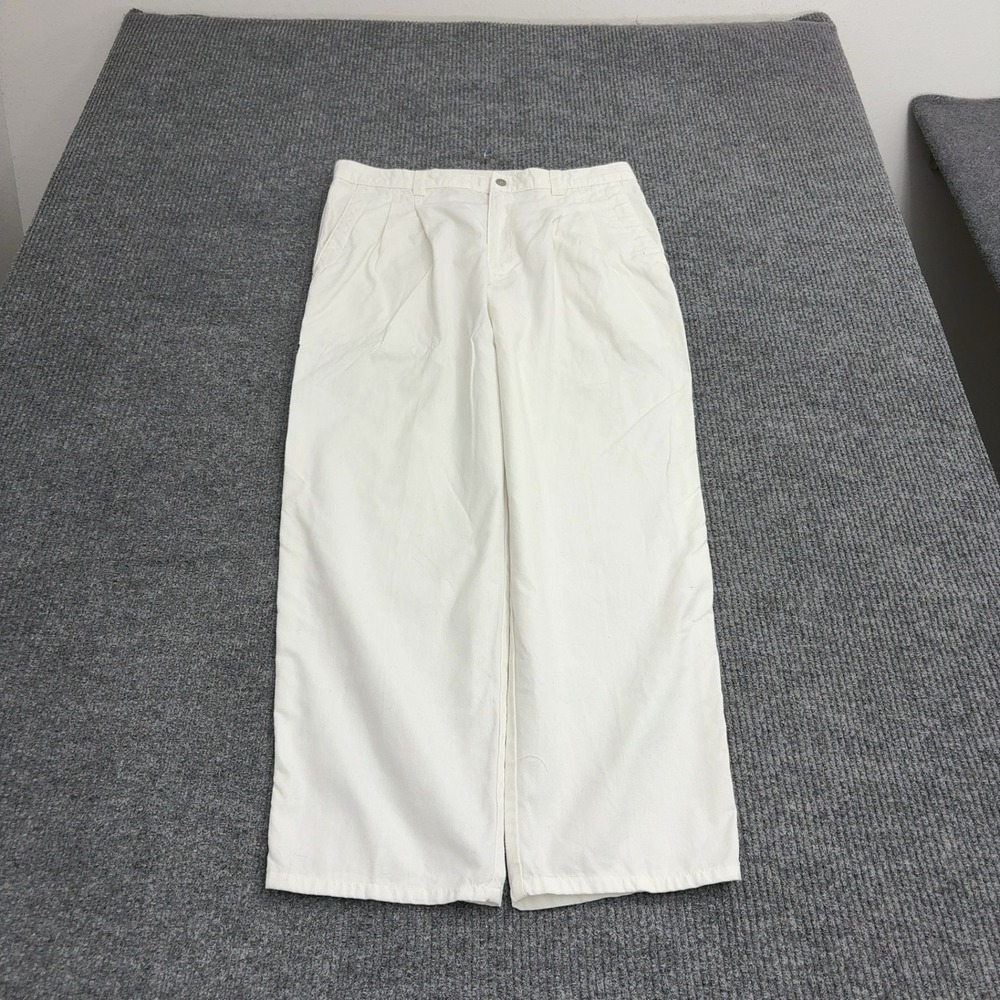 Vintage Dockers Pants Mens 36 White Cotton Pleated Elastic Waist Classic Casual
